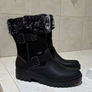 Rieker Black Faux Fur-Trimmed Sherpa-Lined Leather Upper and Man-made Sole Boots